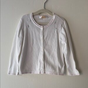 White and Pink Knit Sweater with Round Neckline